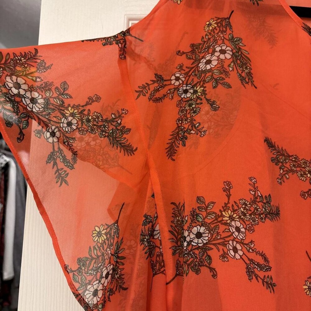 KAARI BLUE~ NWT $59 Coral Floral Top Boho Blouse Short Sleeves ~ M. New! - Picture 2 of 9